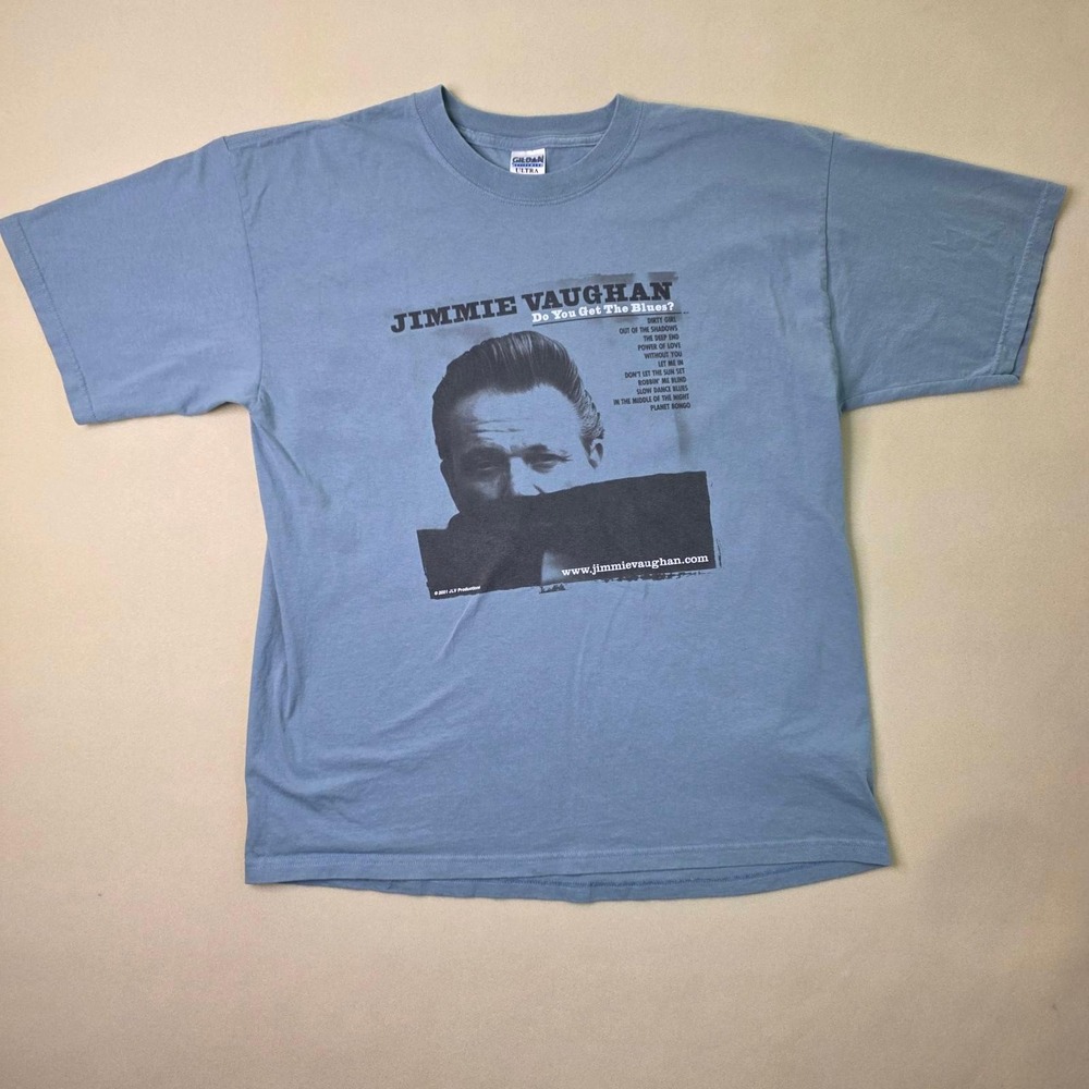 Vintage 2001 Jimmie Vaughan Do You Get The Blues T-Shirt Blue XL Gildan Ultra - Picture 1 of 9